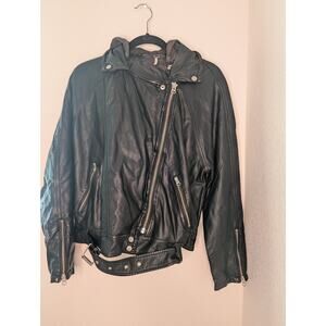 Free People Cleo Hooded Faux Leather Moto Jacket Belt Sz S